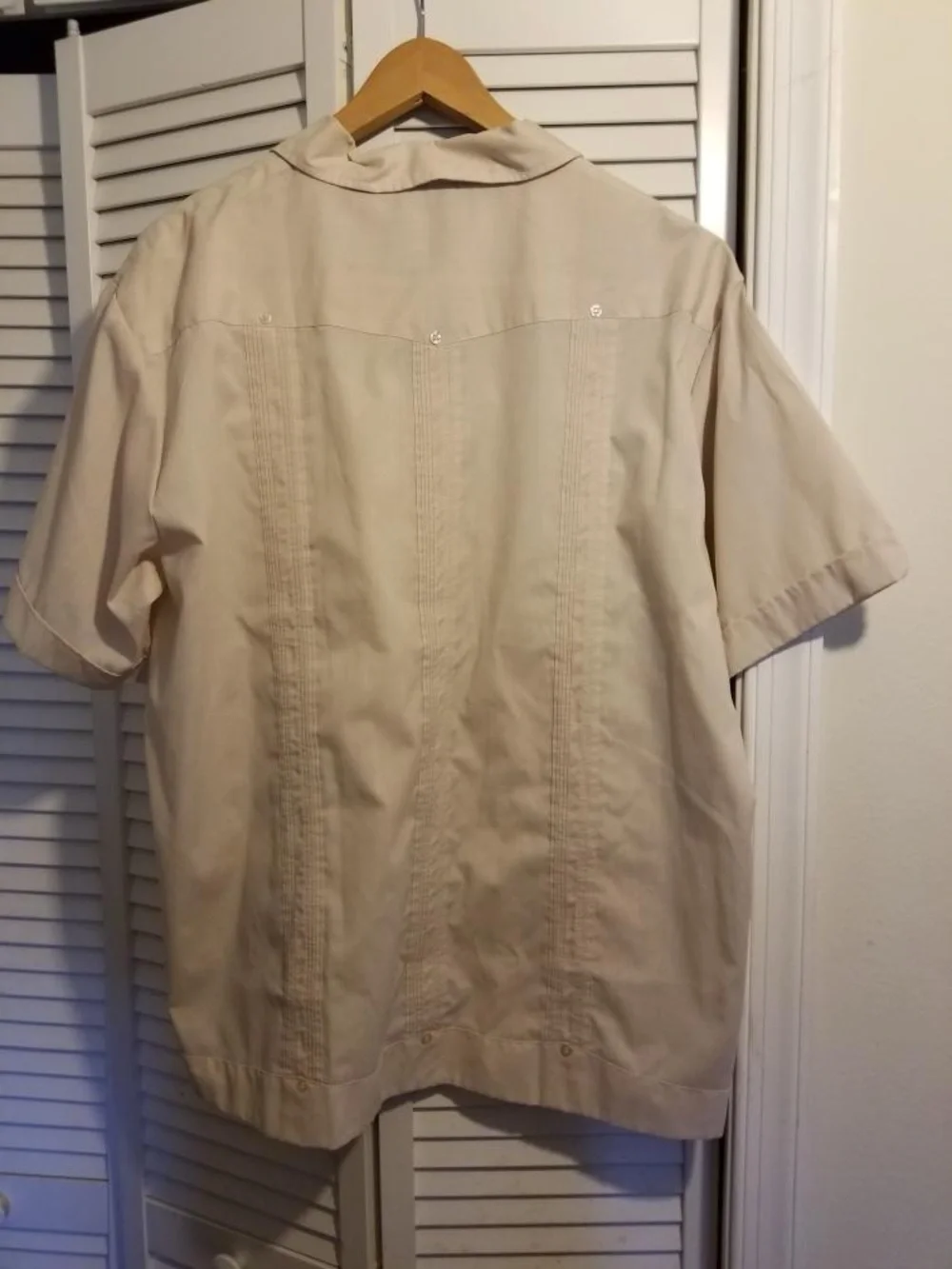 Vtg 70s Beige Guayabera Haband Poly Cotton Cuban Wedding Shirt Embroidered Sz XL - Picture 3 of 7